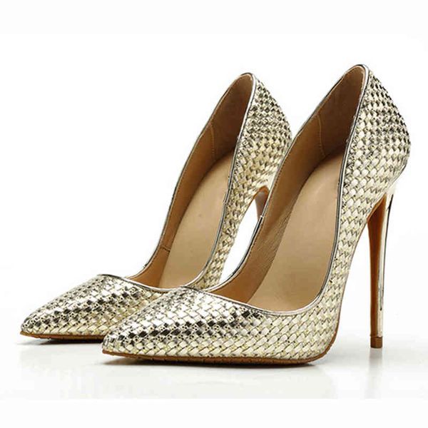 

fashion high-quality woven pattern shallow mouth thin high-heeled pointed banquet single shoes, Black
