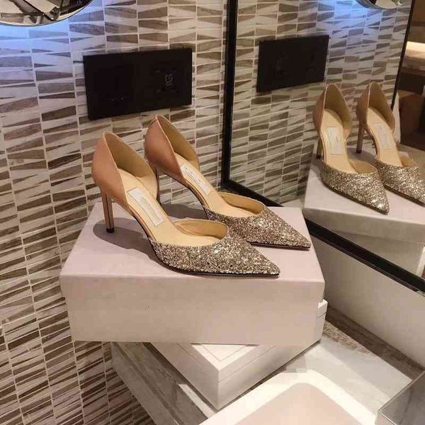 

dress shoes designer luxury high version family pointed high-heeled sandals nude sequins hollow thin heel bridesmaid wedding shallow mouth b, Black