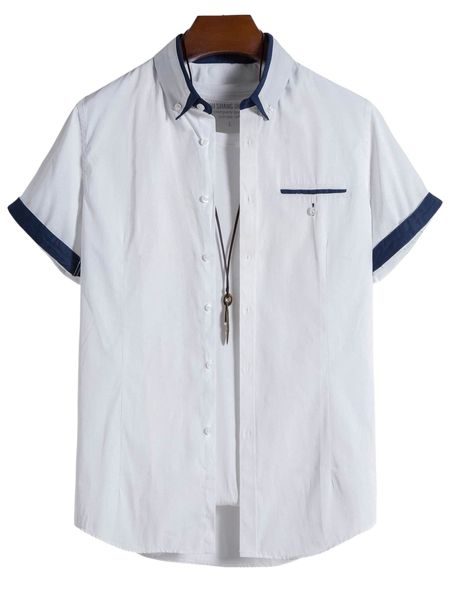 

men contrast trim decor pocket shirt without tee f4fg#, White;black