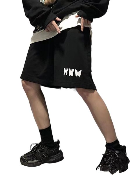 

men butterfly print slant pocket shorts 58yr#, White;black