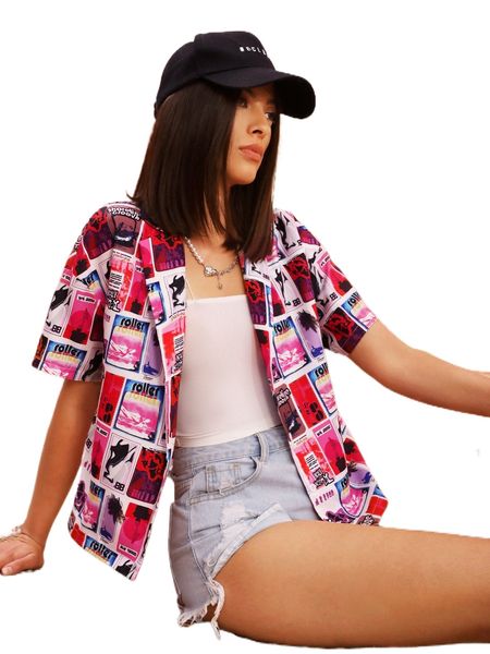 

allover print drop shoulder blouse u22o#, White