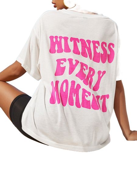 

slogan graphic drop shoulder tee y2lb#, White