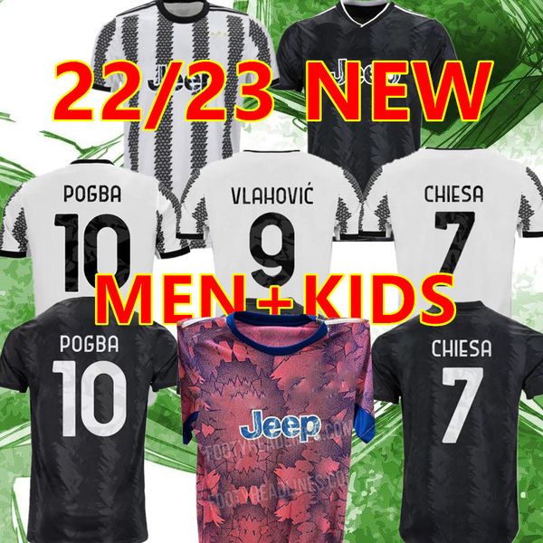 

22 23 pogba soccer jerseys di maria vlahovic chiesa locatelli morata de ligt kean maglia da calcio 2022 2023 juventus men kids kit set footb, Black;yellow