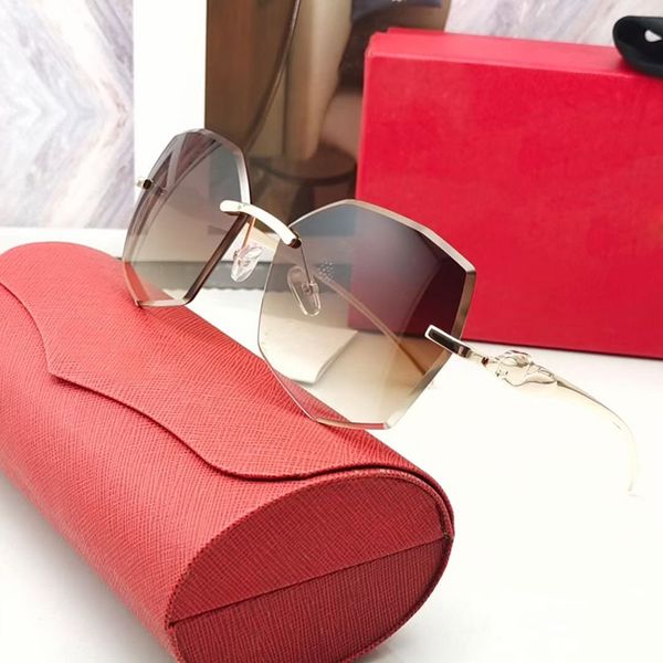 

woman polarize sunglasses designer mens fashion eyeglasses frameless leopard head rimless blue brown black red hexagonal unique sun glasses, White;black