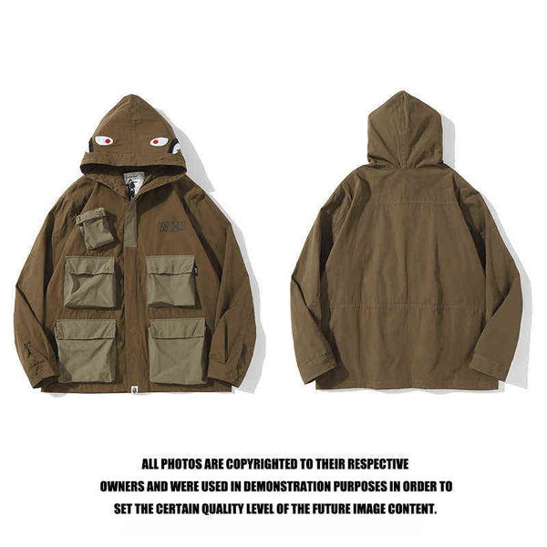 

brand fashion multi pocket tooling hooded in autumn winter of, Black