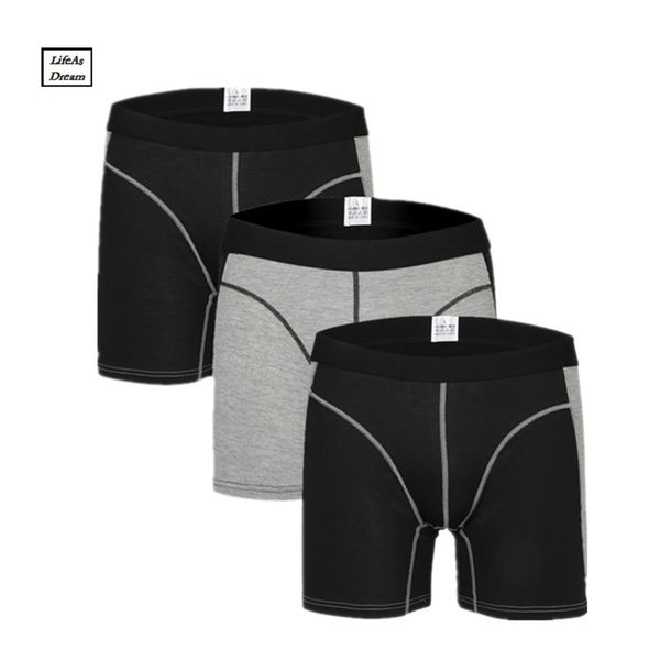 

3pcslot mens boxer underwear pants cotton men solid boxer shorts loose calecon pour homme mens underwear boxers long leg y200415, Black;white