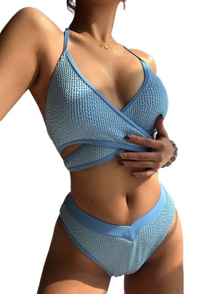 

textured wrap bikini swimsuit u2bp#, White;black