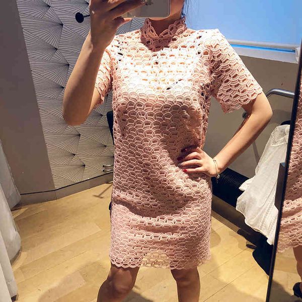 

casual dresses spring and summer casual stand collar hollow pattern dress skirt r545e, Black;gray