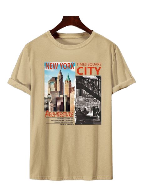 

men skyscrapers & slogan graphic tee n5yk#, White;black