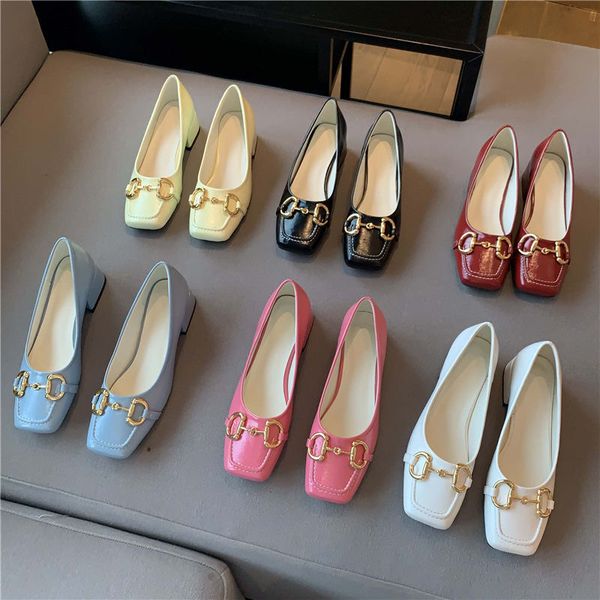

designer new square dress shoes women high heels spring fashion luxury 100% leather brand boots cowhide toe coarser metal buckle 2.5cm-9cm l, Black