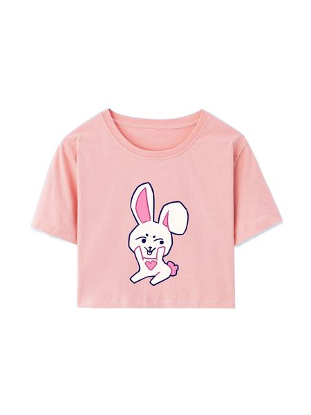 

romwe x milky michi cartoon rabbit graphic crop tee o2tt#, White