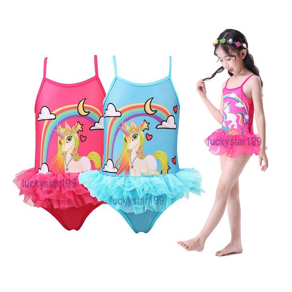 

fashion girl one piece suspender swimsuit unicorn designer beachwear 3-10t girls cartoon printed bathing suit kids christmas vacation clothi, Black