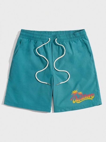 

men letter & palm tree print drawstring waist shorts y8db#, White;black