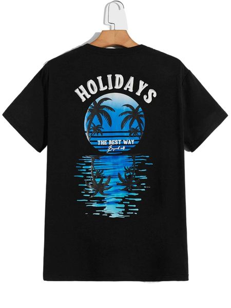 

men letter & tropical graphic tee r533#, White;black