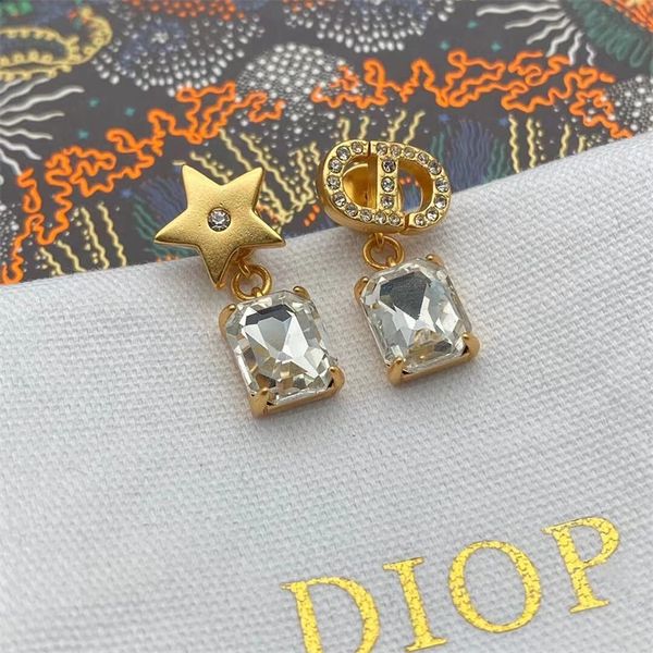 

80% off online new brass plated star crystal asymmetric women's classic fashion versatile earrings, Golden