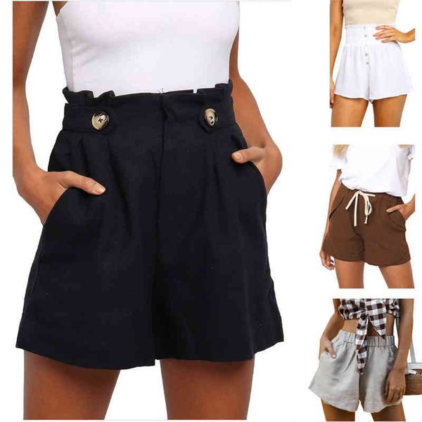 

women's shorts women's summer short pleated pocket a-line elastic lace up high waist shorts 40ay, White;black