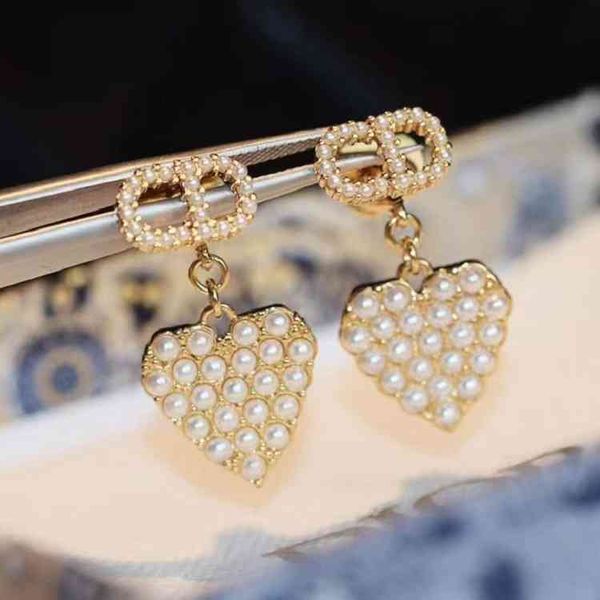 

fine jewellery ornament charm earring love diamond inlaid earrings trend pearl temperament female earrings accessories, Golden