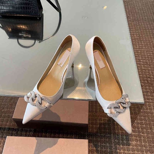 

dress shoes spring pointed french diamond chain silk satin high heels banquet thin professional shallow mouth single shoes women's rq1x, Black