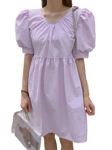 

dazy puff sleeve smock dress 78e1#, Black;gray