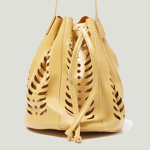 

evening bags women shoulder bucket fashion hollow ladies crossbody bag vintage retro spring female purses pu leather party luxury clutch 220
