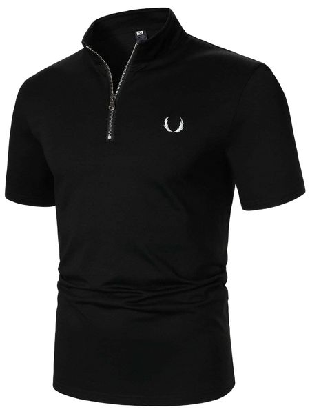 

men antler embroidery quarter zip polo shirt l3uc#, White;black