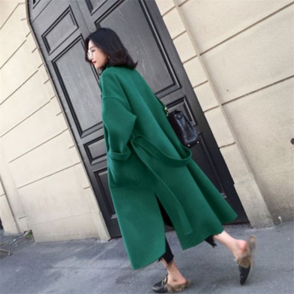 

liva girl elegant long winter women belted solid jacket women s black wool coat lj201106