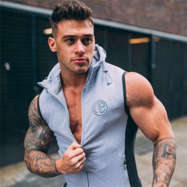 

mens gyms hoodie singlets sweatshirts sleeveless printing bodybuilding fitness male shirts casual hoodies 220617, White;black