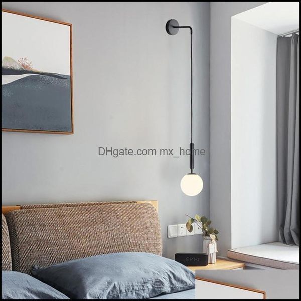 Lâmpada de parede home deco el suprimentos jardim de vidro moderno vidro escandinavo de wandlamp de cama lendo apliques redondos de luminária luminária Luz LED nórdica