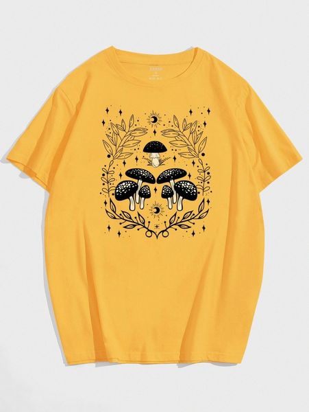 

men mushroom & plant print tee v7ws#, White;black