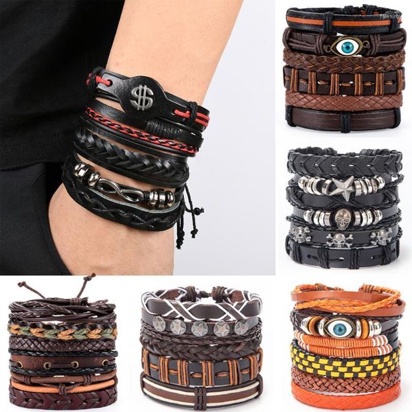 Braccialetti con ciondoli Vintage 5 pezzi / set Dollaro USA Infinit Weave Uomo in pelle nera per le donne Homme Femme Gioielli maschili all'ingrosso Fawn22