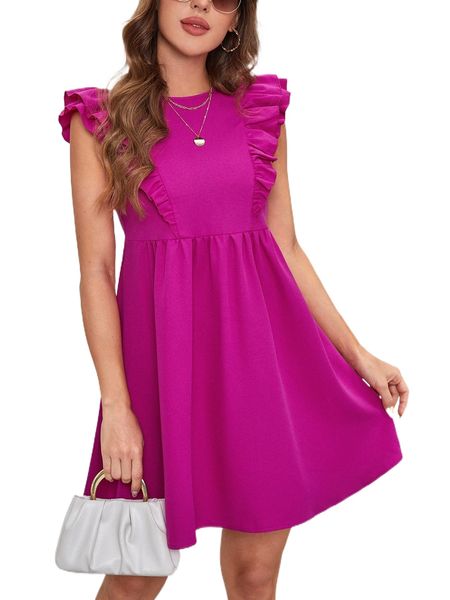 

keyhole back ruffle trim dress l1py#, Black;gray