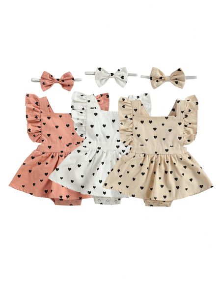 

infant newborn baby romper girls hearts bodysuits dress ruffled jumpsuits headband summer outfits, Blue