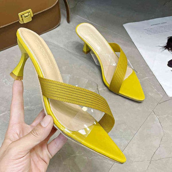 

ladies slippers summer 2022 new pointed toe thin heels dress party high heels women open toe shoes for women slippers mesh, Black