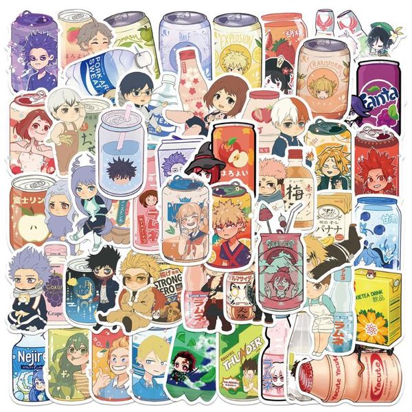 Carta da regalo 50pcs Cartone animato Bevanda di acqua frizzante Adesivi anime per laptop Adesivo per album da disegno Forniture per artigianato estetico Materiale per scrapbookingGif