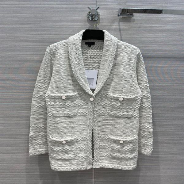 

high end famous brand women's clothing autumn and winter leisure crochet woven four pocket medium loose cardigan235a, Black