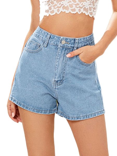 

washed pocket detail solid denim shorts 53r1#, White;black