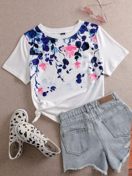 

floral print tee s9mq#, White