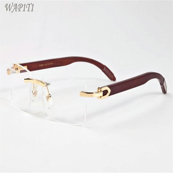 

mens fashion sunglasses gold metal frame clear lens wood sunglasses glasses for men rimless buffalo horn sun glasses with box case259s, White;black