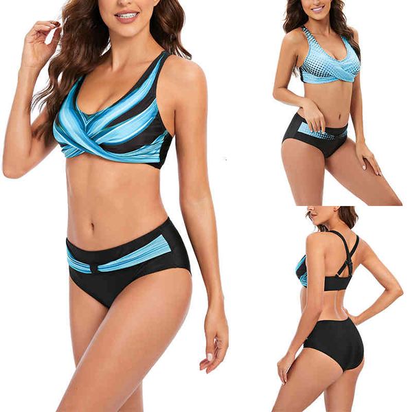 

women plus size swimsuit women high waist bikini swimwear female two piece beachwear printed bikini set bathing suit, White