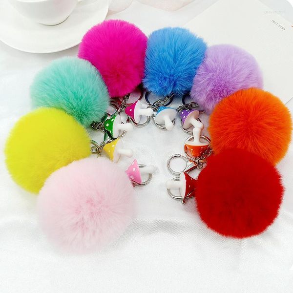 Keychains Artificial Fur Ball Keychain Plush pom Furry Key Rings