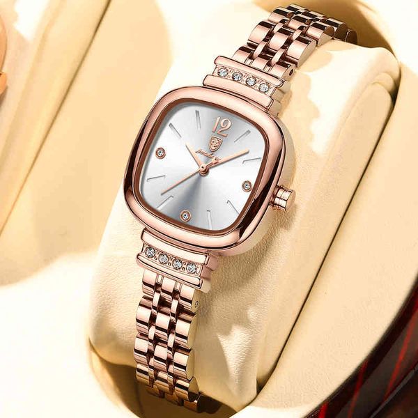 

swiss brand waterproof women's trend ultra thin square quartz watch tiktok, Slivery;golden