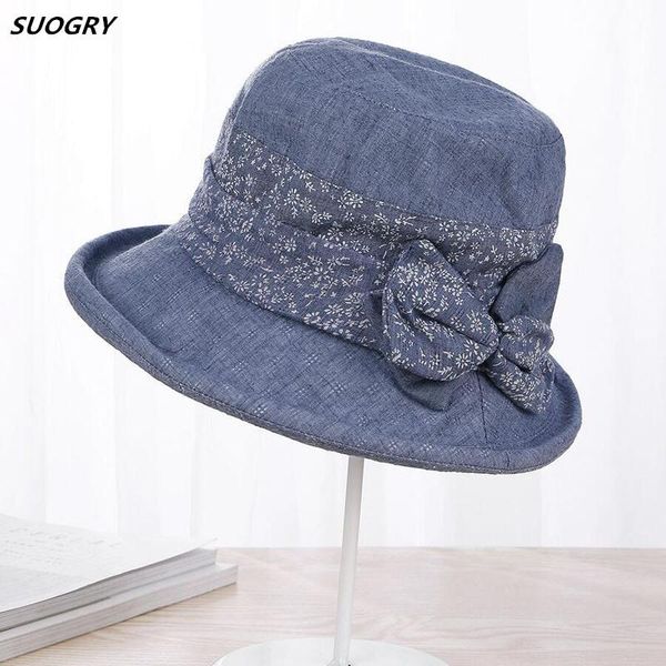 Boinas da primavera Chapéus do verão para mulheres Lady Cotton Flor Bow Bucket Hat Fishing Sun Visor Cap Chapeu Femininoberets