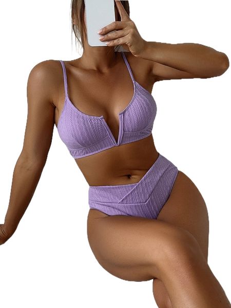 

textured v wired bikini swimsuit o2iv#, White;black
