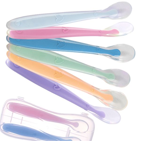 Baby Silicone Spot Sponed Training Feeding Spoons for Kids Infrants Sensing de temperatura 220812