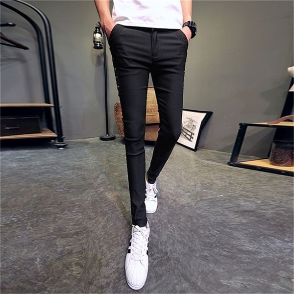

brand men summer pants fashion all match skinny pants men streetwear casual trousers men lj201221, Black