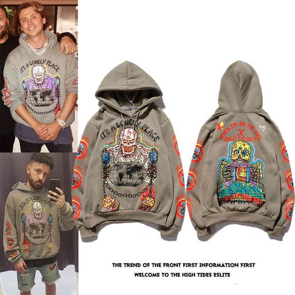 

men's and women's skull hoodie graffiti coat sleeve streetwear women clothes loose, White;black
