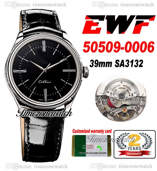 EWF Cellini Time 50505 SA3132 Автоматические мужские часы 39 мм Футтерное двойное Безрель Черный Динал Палочка Кожаный Ремешок Супер издание То же серия Гарантия TimeZoneWatch A1