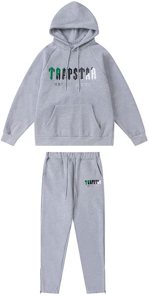 

hoodie trapstar full tracksuit rainbow towel embroidery decoding hooded sportswear men and women suit zipper trousers size xl 2wmh, Gray
