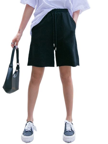 

dazy drawstring waist raw hem bermuda shorts n67o#, White;black