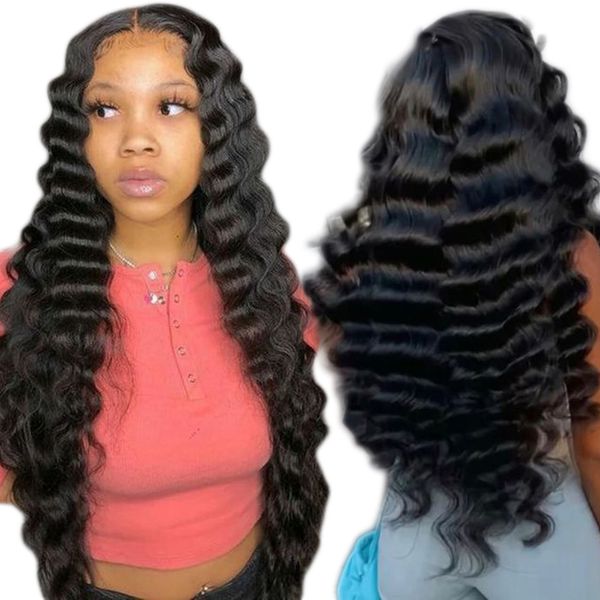 

lx brand 4x4 closure wig loose deep wave wig 30 inch wig human hair 4x4 lace closure human hair loose wave 220 density lacefacto, Black